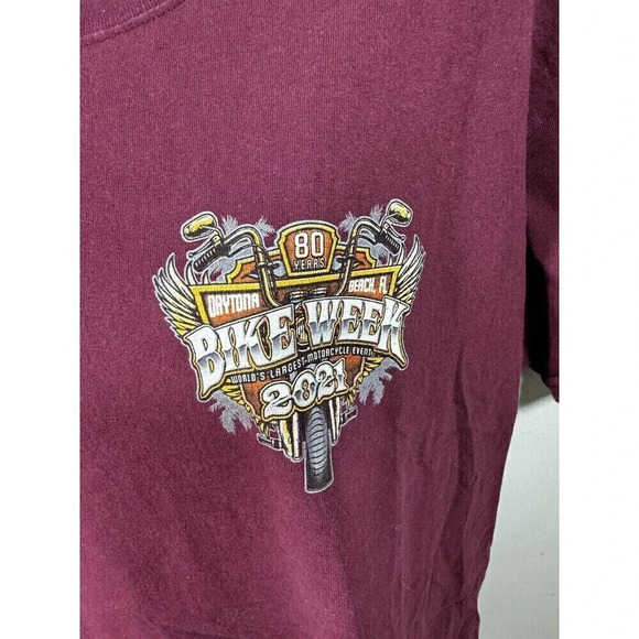 Daytona Beach 2021 Bike Week T-Shirt Maroon Tee Adult Size Large - Picture 2 of 4